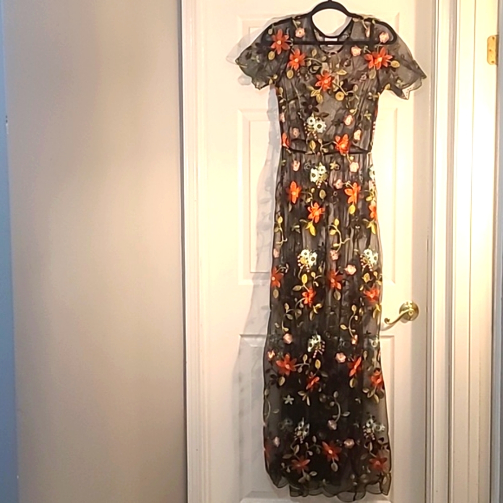 Women's Sheer Mesh Floral Long Dress